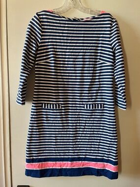 Lilly Pulitzer Navy and White Striped Dress with Pink Trim